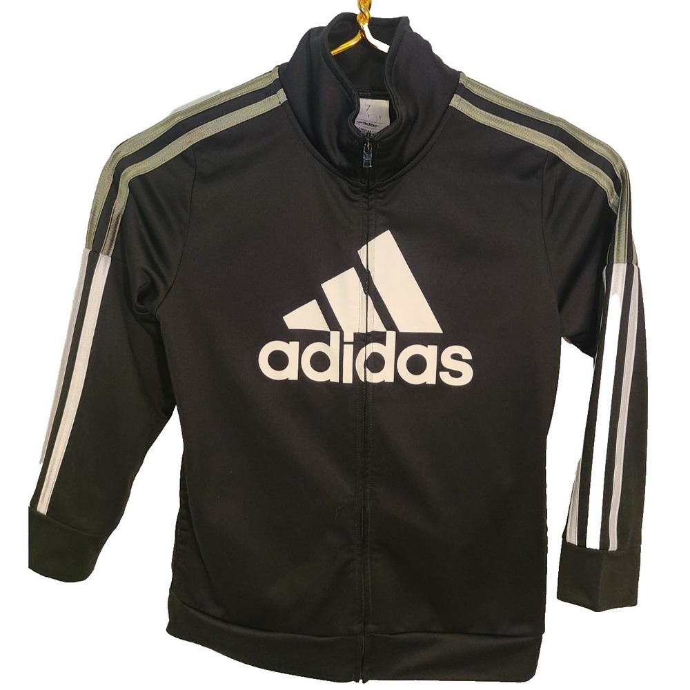 Adidas Black Spellout Full Zip Track Jacket Activewear Boys Size 7‎ Black Olive
